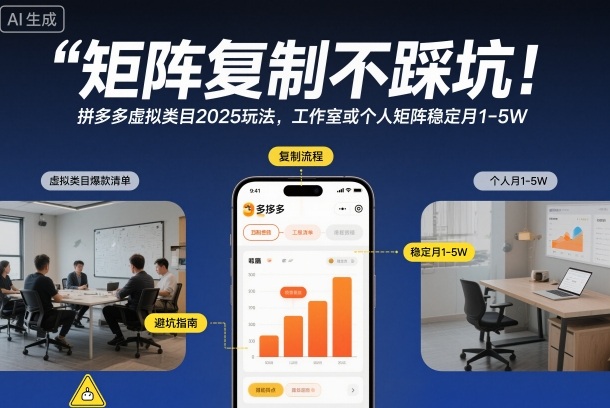 矩阵复制不踩坑!拼多多虚拟类目2025玩法,工作室或者个人矩阵稳定月1-5W【揭秘】-轻创终点站