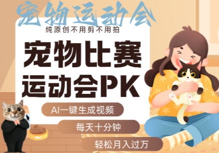 AI一键生成宠物比赛运动会PK视频，纯原创不用剪不用拍，每天十分钟，轻松月入过1W+-轻创终点站