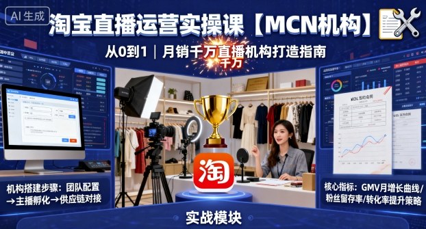 淘宝直播运营实操课【MCN机构】，从0到1做一家月销千W的直播机构-轻创终点站