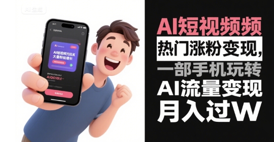 AI短视频热门涨粉变现，一部手机玩转AI流量变现，月入过W-轻创终点站