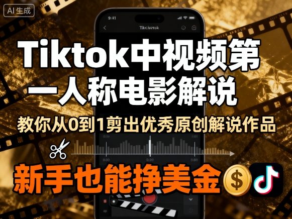 Tiktok中视频第一人称电影解说，教你从0到1剪出一个优秀的原创解说作品，新手也能挣美金-轻创终点站