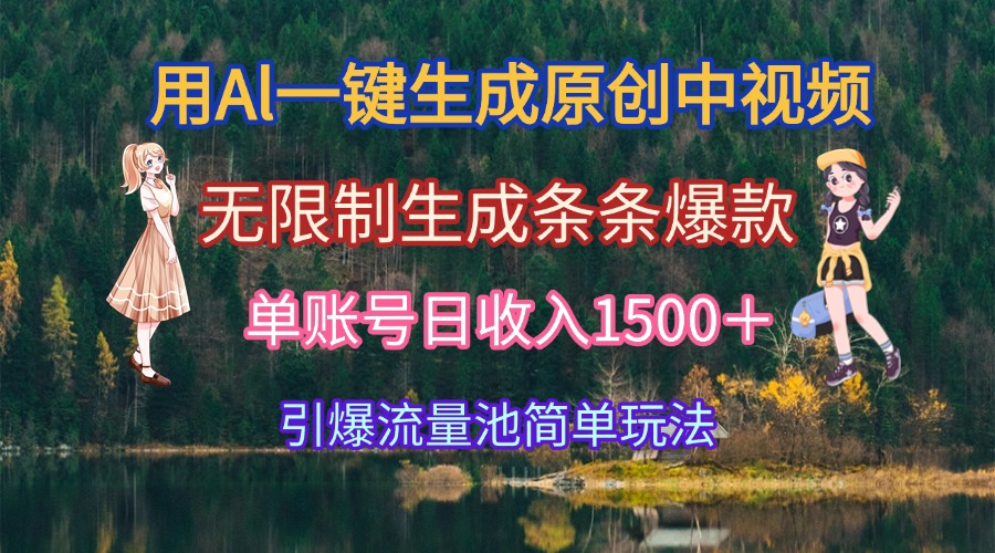用Al一键生成原创中视频，无限制生成条条爆款，单账号日收入1500＋引爆…-轻创终点站