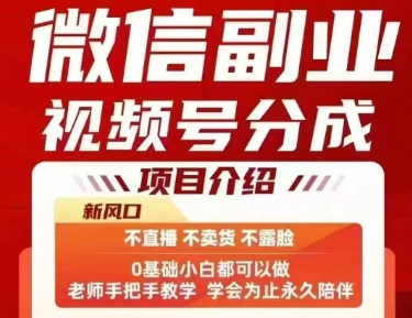 微信副业视频号分成，不直播 不卖货 不露脸，三五分钟即可完成一条作，每日收益几十、几张不等-轻创终点站