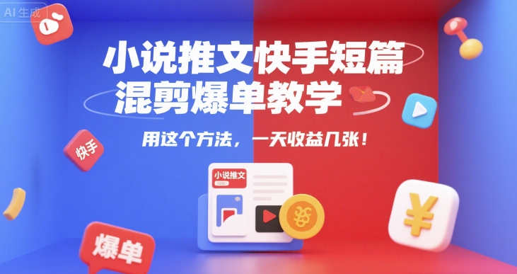 小说推文快手短篇混剪爆单教学，用这个方法，一天收益几张-轻创终点站