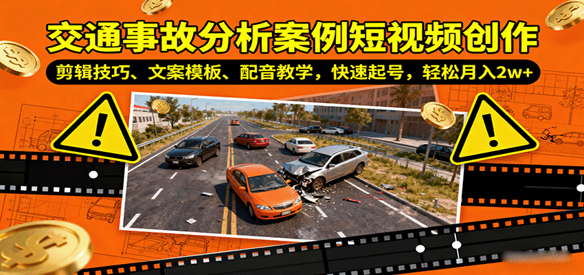 交通事故分析案例短视频创作，剪辑技巧、文案模板、配音教学，快速起号，轻松月入2w+-轻创终点站
