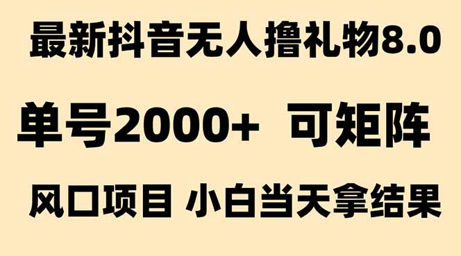 抖音无人撸礼物8.0玩法 全新风口   见效果快  全无人  单号当天产出2000+-轻创终点站