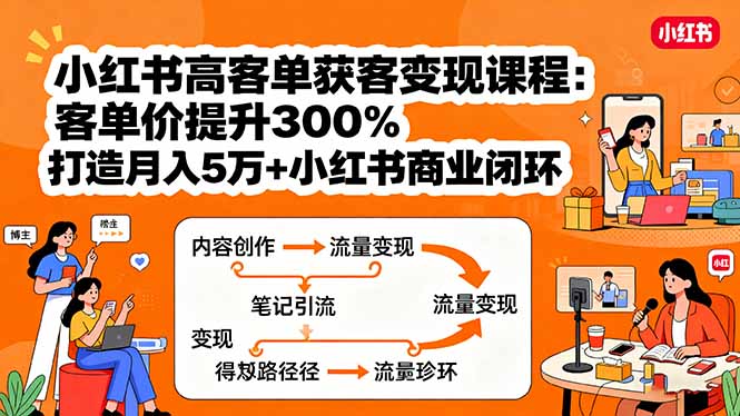 小红书高客单获客变现课程：客单价提升300%，打造月入10万+小红书商业闭环-轻创终点站