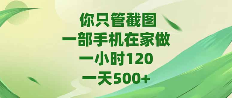 你只管截图，一部手机在家做，一小时120，-天500+-轻创终点站