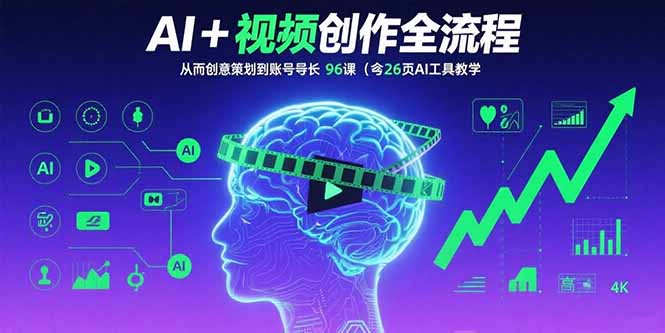AI+短视频创作全流程：从创意策划到账号增长，96节课(含26项AI工具教学-轻创终点站