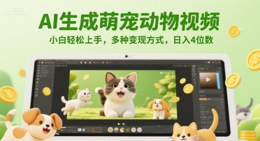 AI生成萌宠动物视频，小白轻松上手，多种变现方式，日入4位数-轻创终点站