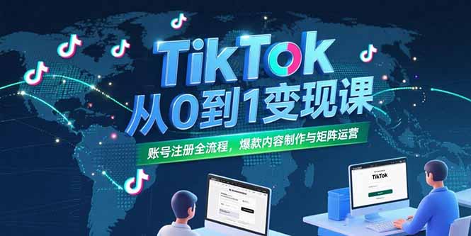 TikTok从0到1变现课，账号注册全流程，爆款内容制作与矩阵运营-轻创终点站
