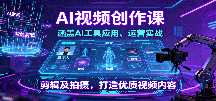 AI视频创作课，涵盖AI工具应用、运营实战、剪辑及拍摄，打造优质视频内容-轻创终点站