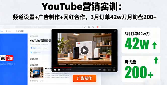 YouTube营销实训：频道设置+广告制作+网红合作，3月订单42w刀月询盘200+-轻创终点站