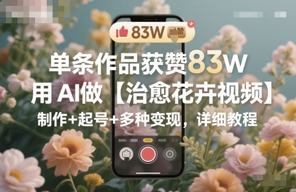 单条作品获赞83W，用AI做【治愈花卉视频】，制作+起号+多种变现，详细教程-轻创终点站