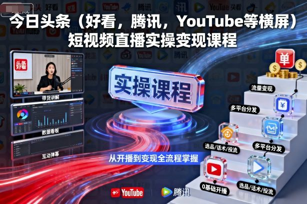 今日头条(好看，腾讯，YouTube等横屏)短视频直播实操变现课程-轻创终点站