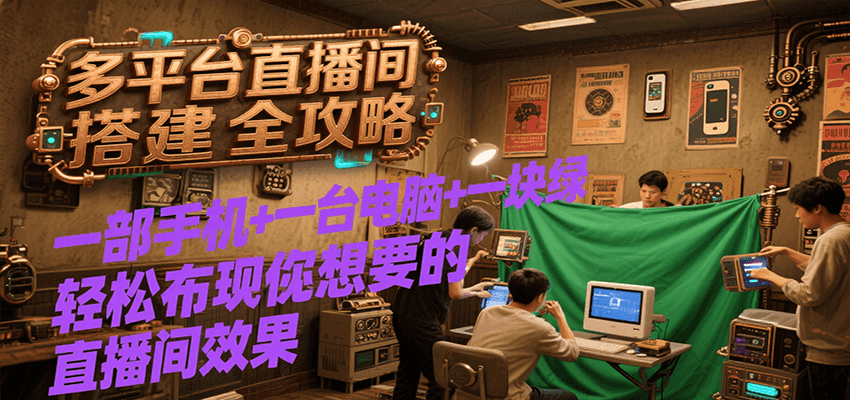 多平台直播间搭建全攻略，一部手机+一台电脑+一块绿布轻松实现你想要的直播间效果-轻创终点站
