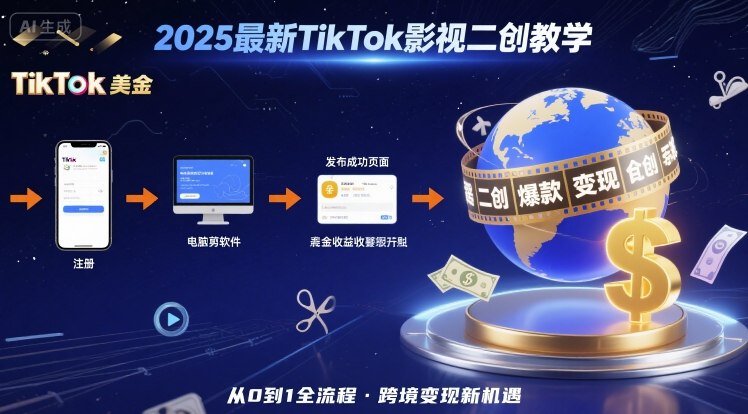 2025年最新TikTok影视二创教学，从注册到发布撸美金全流程，跨境变现新机遇-轻创终点站