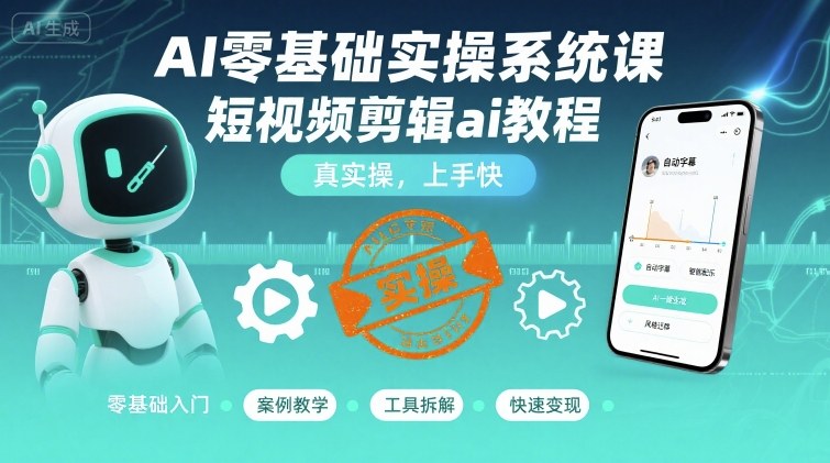 AI零基础实操系统课，短视频剪辑ai教程，真实操，上手快-轻创终点站