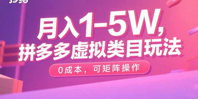 月入1-5W，拼多多虚拟类目玩法，0成本，可矩阵操作-轻创终点站