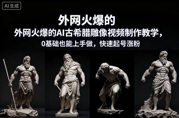 外网火爆的AI古希腊雕像视频制作教学,0基础也能上手做,快速起号涨粉-轻创终点站