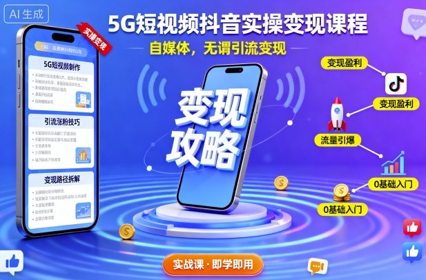 5G短视频抖音实操变现课程，自媒体，无谓引流变现-轻创终点站