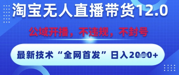 淘宝无人直播带货12.0，最新技术，不封号，不违规，操作简单，开播爆单，日入多张【揭秘】-轻创终点站
