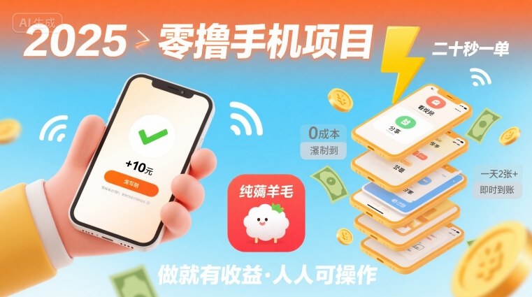 2025年零撸手机项目，二十秒一单，纯薅羊毛 一天2张+做就有-轻创终点站