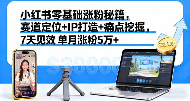 小红书零基础涨粉秘籍，赛道定位+IP打造+痛点挖掘，7天见效 单月涨粉5万+-轻创终点站