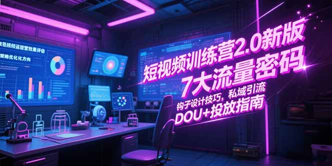 短视频训练营2.0新版，7大流量密码/钩子设计技巧/私域引流/DOU+投放指南-轻创终点站
