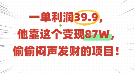 一单利润39.9，有人靠这个变现几十个，偷偷闷声发财的项目-轻创终点站