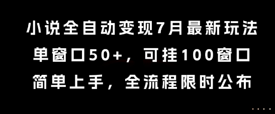 小说全自动变现7月玩法，单窗口50+，可挂100窗口，简单上手，全流程限时公布【揭秘】-轻创终点站