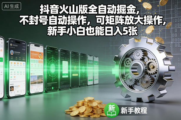 抖音火山版全自动掘金,不封号自动操作,可矩阵放大操作,新手小白也能日入5张【揭秘】-轻创终点站