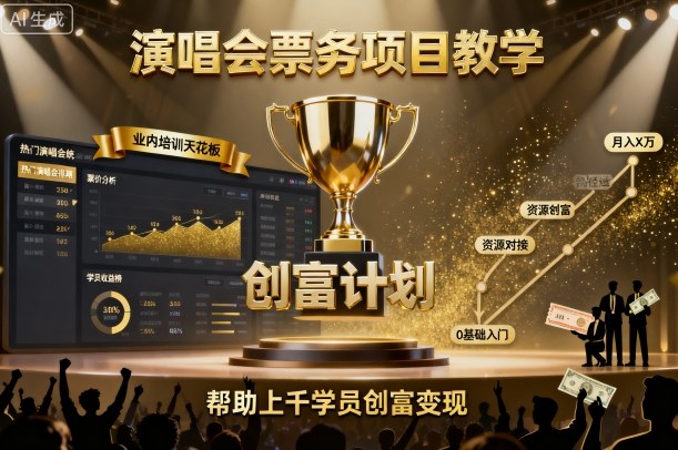演唱会票务项目教学，业内培训天花板，帮助上千学员创富变现-轻创终点站