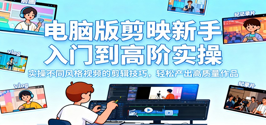 电脑版剪映新手入门到高阶实操,实操不同风格视频的剪辑技巧,轻松产出高质量作品-轻创终点站