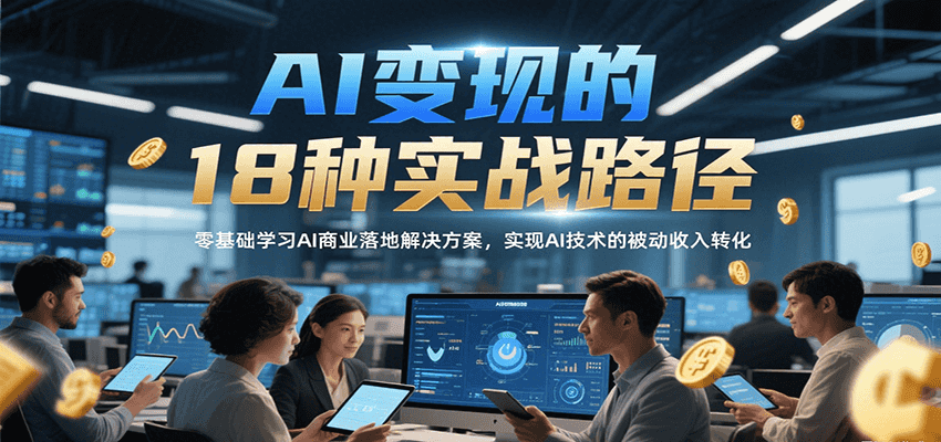AI变现的18种实战路径，零基础学习AI商业落地解决方案，实现AI技术的被动收入转化-轻创终点站
