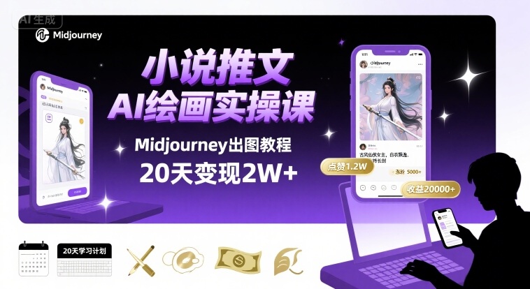 小说推文干货分享之AI绘画MJ出图实操课,用Midjourney做小说推文,20天挣2w-轻创终点站