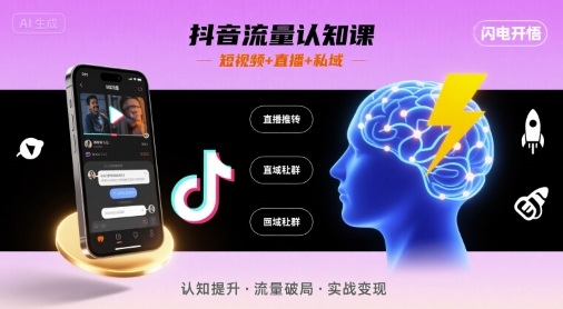 抖音流量认知课，短视频+直播+私域，认知提升，闪电开悟-轻创终点站