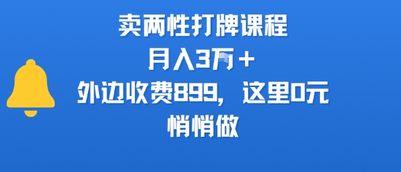 卖两性打牌课程，月入3W+外边收费899的课程，这里0元，悄悄做-轻创终点站