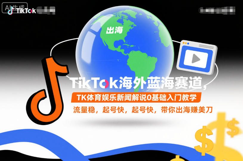 TikTok海外蓝海赛道,TK体育娱乐新闻解说0基础入门教学,流量稳,起号快,带你出海賺美刀-轻创终点站