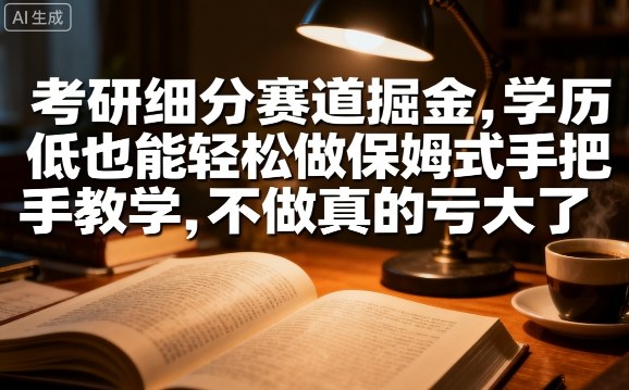 考研细分赛道掘金，日入1k+，学历低也能轻松做保姆式手把手教学，不做真的亏大了【揭秘】-轻创终点站