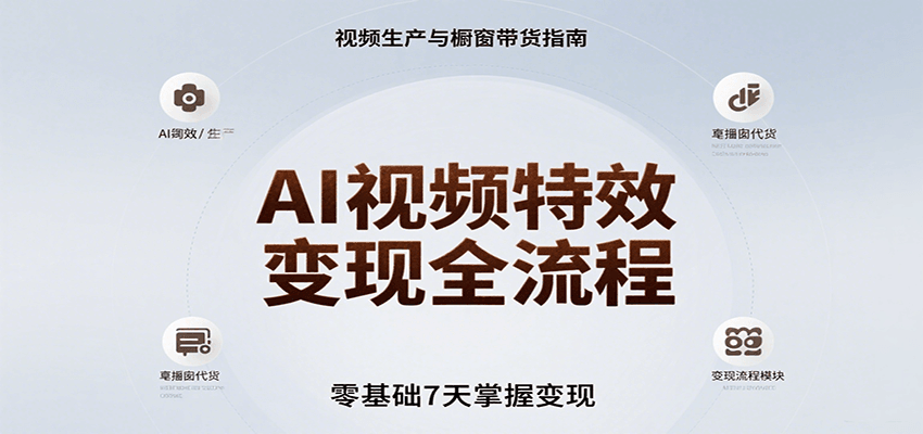 AI视频特效变现全流程，零基础7天掌握视频生产到橱窗带货变现-轻创终点站