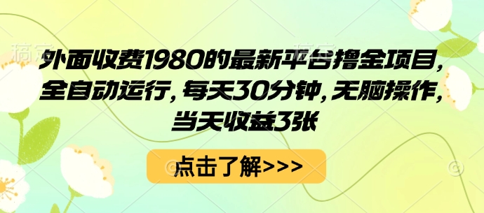 外面收费1980的最新平台撸金项目，全自动运行，每天30分钟，无脑操作，当天收益3张【揭秘】-轻创终点站