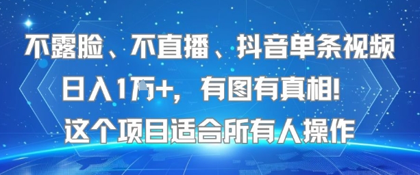 不露脸、不直播、抖音单条视频日入1W+，有图有真相！这个项目适合所有人操作-轻创终点站