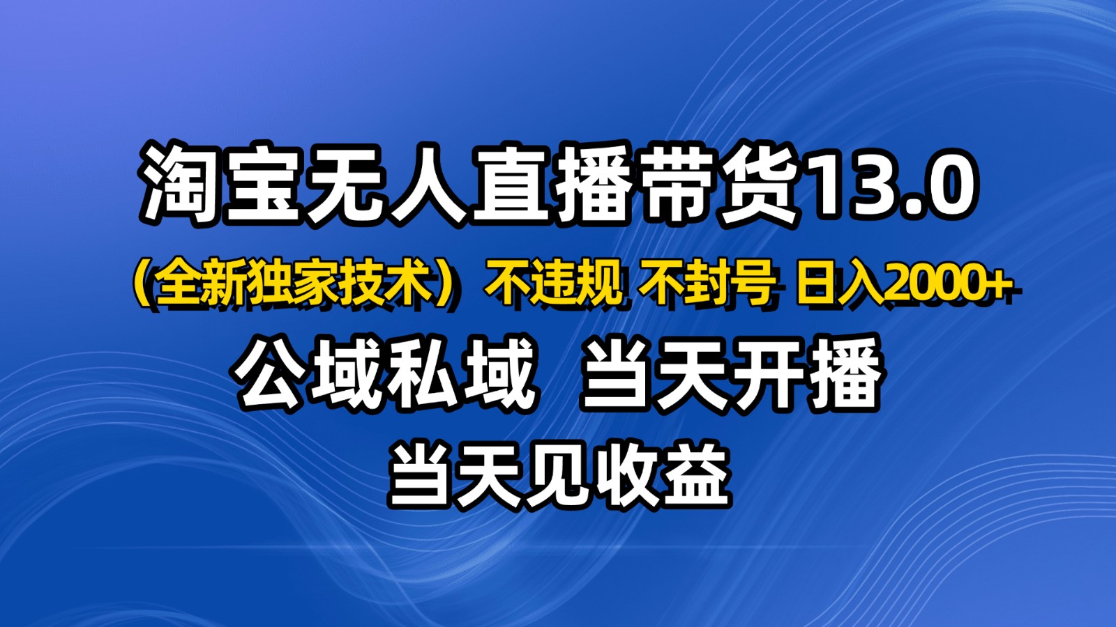 淘宝无人直播13.0，公域私域技术，不封号，不违规 布局下半年旺季赛道，日入2000+-轻创终点站