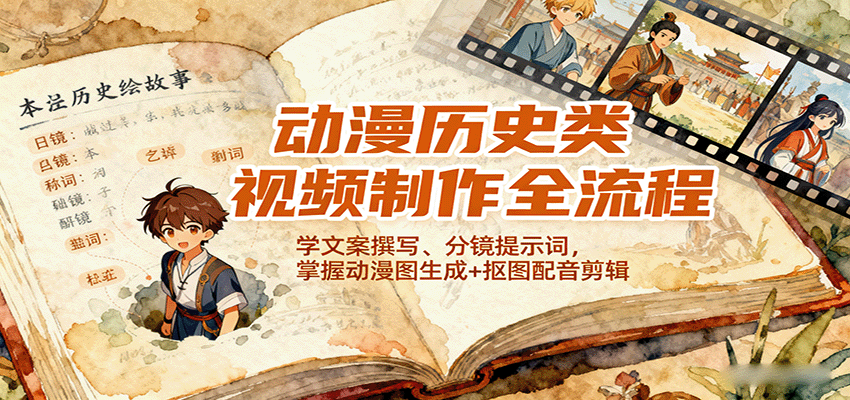动漫历史类视频制作全流程，学文案撰写、分镜提示词，掌握动漫图生成+抠图配音剪辑-轻创终点站
