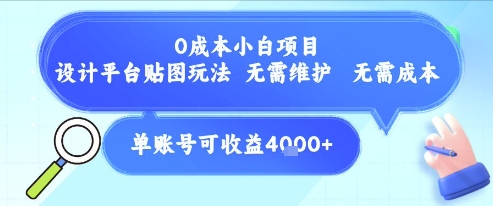 0成本小白项目，设计平台贴图玩法，无需维护，无需成本，单账号单月可产生收益4k+-轻创终点站