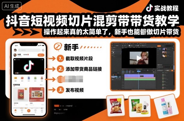 抖音短视频切片混剪带货教学,操作起来真的太简单了,新手也能做切片带货-轻创终点站