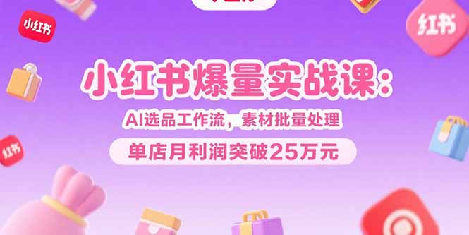 小红书爆量实战课：AI选品工作流，素材批量处理，单店月利润突破25万元-轻创终点站
