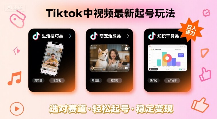 Tiktok中视频最新起号玩法，想要日入百刀，做好这几个赛道就可以了-轻创终点站