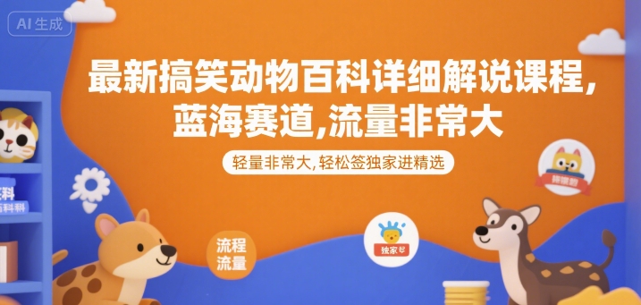 最新搞笑动物百科详细解说课程，蓝海赛道，流量非常大，轻松签独家进精选-轻创终点站